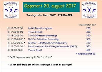 Treningsstart høsten 2017 29. august